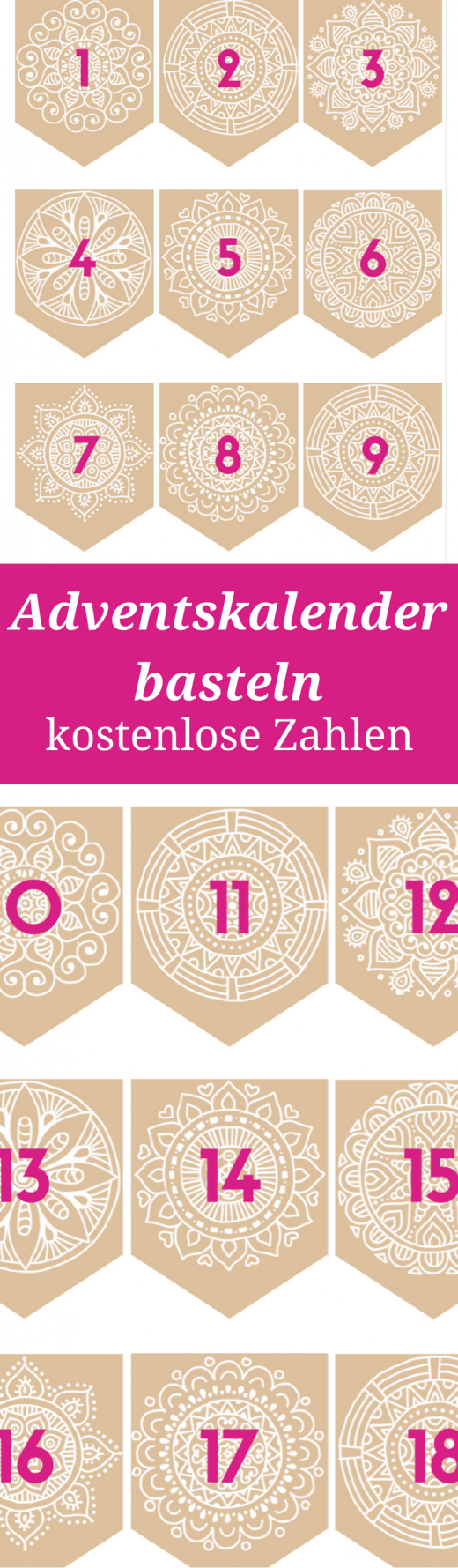 Adventskalender basteln - Zahlen zum Ausdrucken als kostenlose Vorlage. Außerdem Ideen für Adventskalenderinhalte ohne Konsum, aber mit leibevollen Unternehmungen und Erlebnissen.